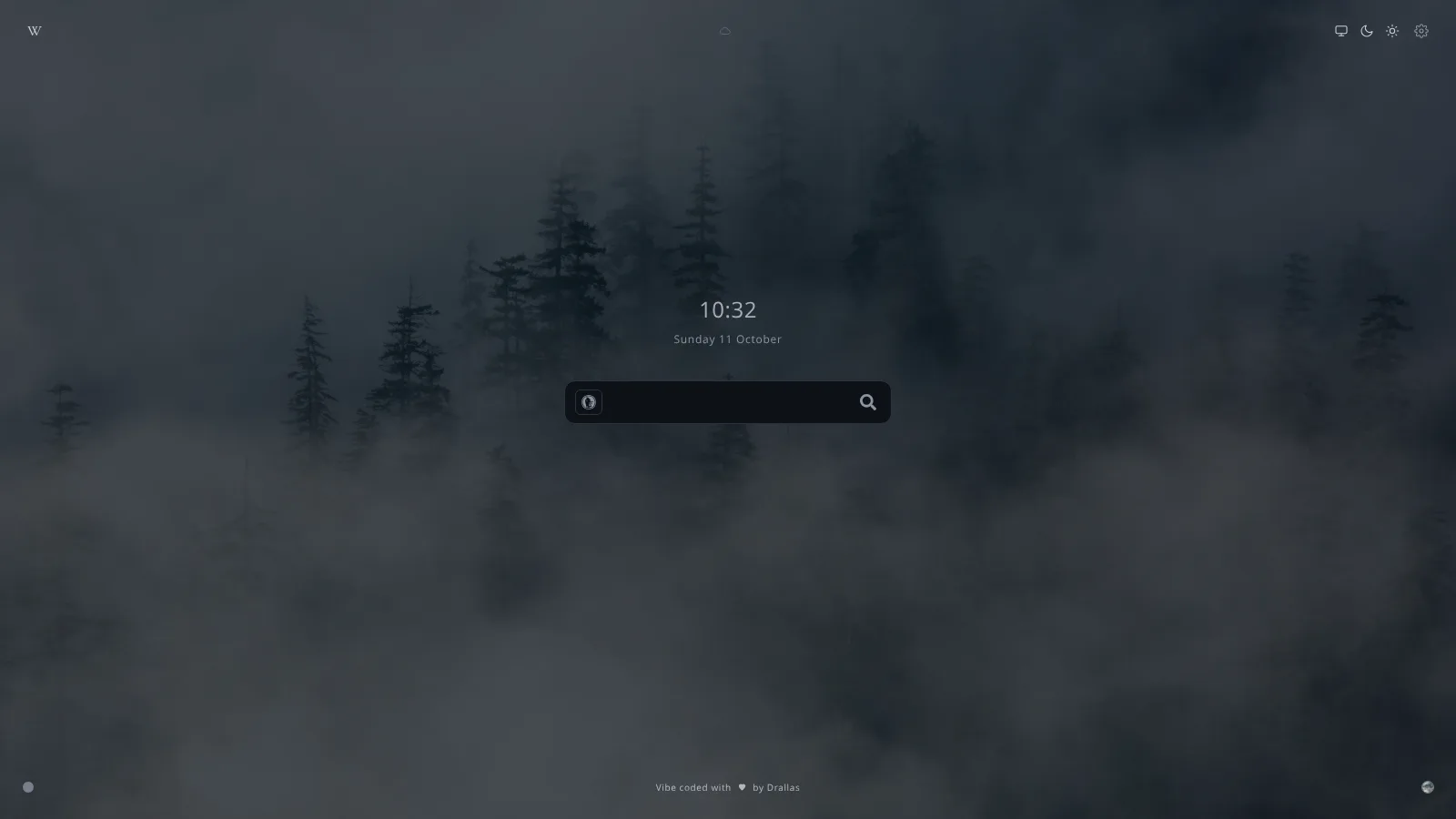 The start page in the dark theme